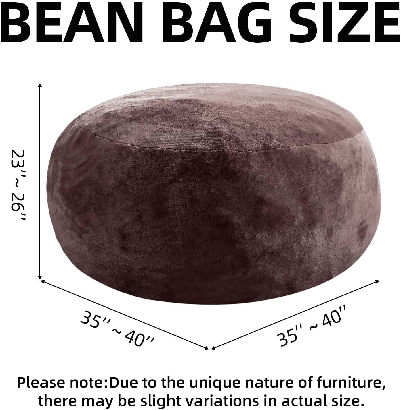 Bean Bag Chair 3Ft, Memory Foam Filled, Large Beanbag Chairs for Adults and Teens, Soft Sofa with Removable Flannel Cover, Round Couch for Living Room Bedroom College Dorm (Brown, 3FT-36×36"×24")