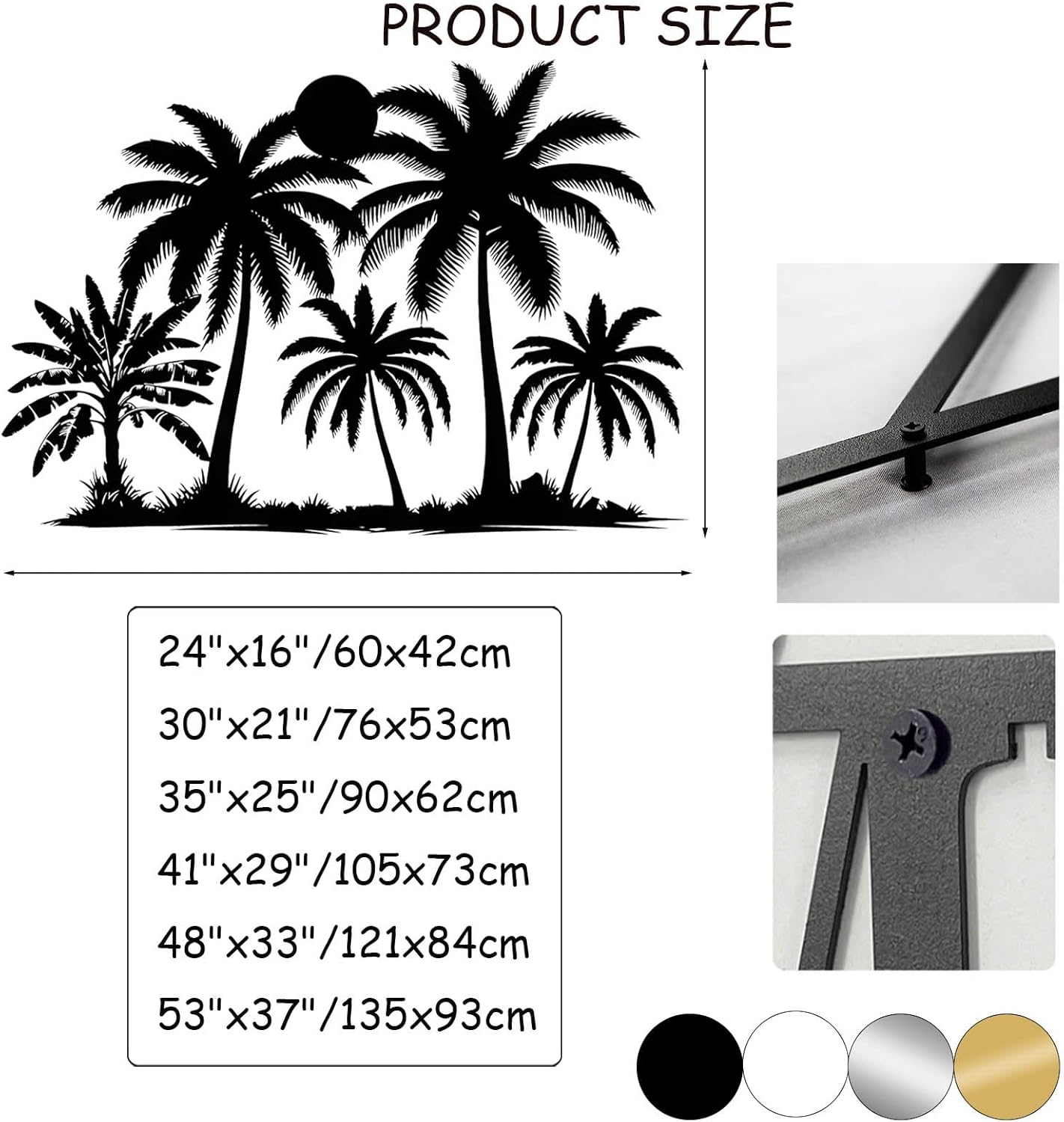 Tuglona Metal Palm Tree with Sunset Wall Decor, Tropical Palm Tree Metal Wall Art, Tropical Wall Decor, Sun Wall Art, Beach Wall Decoration, Coastal Trees Wall Hanging (White, 48"x33"/121x84cm)
