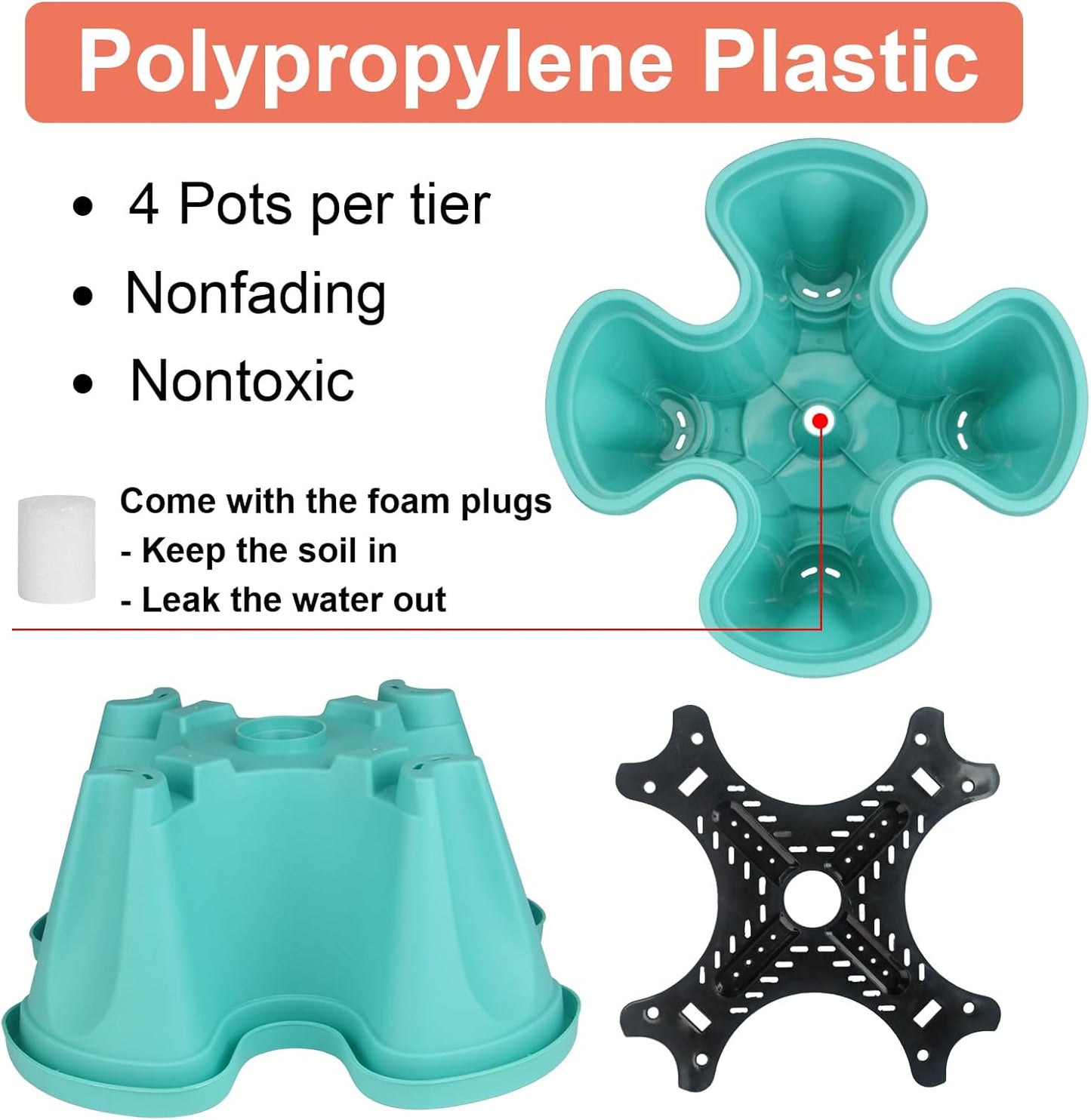 DUNCHATY Stackable Planter, Teal, 6 Tier Garden Tower, Self Watering, Indoor/Outdoor, with Garen Tool Set