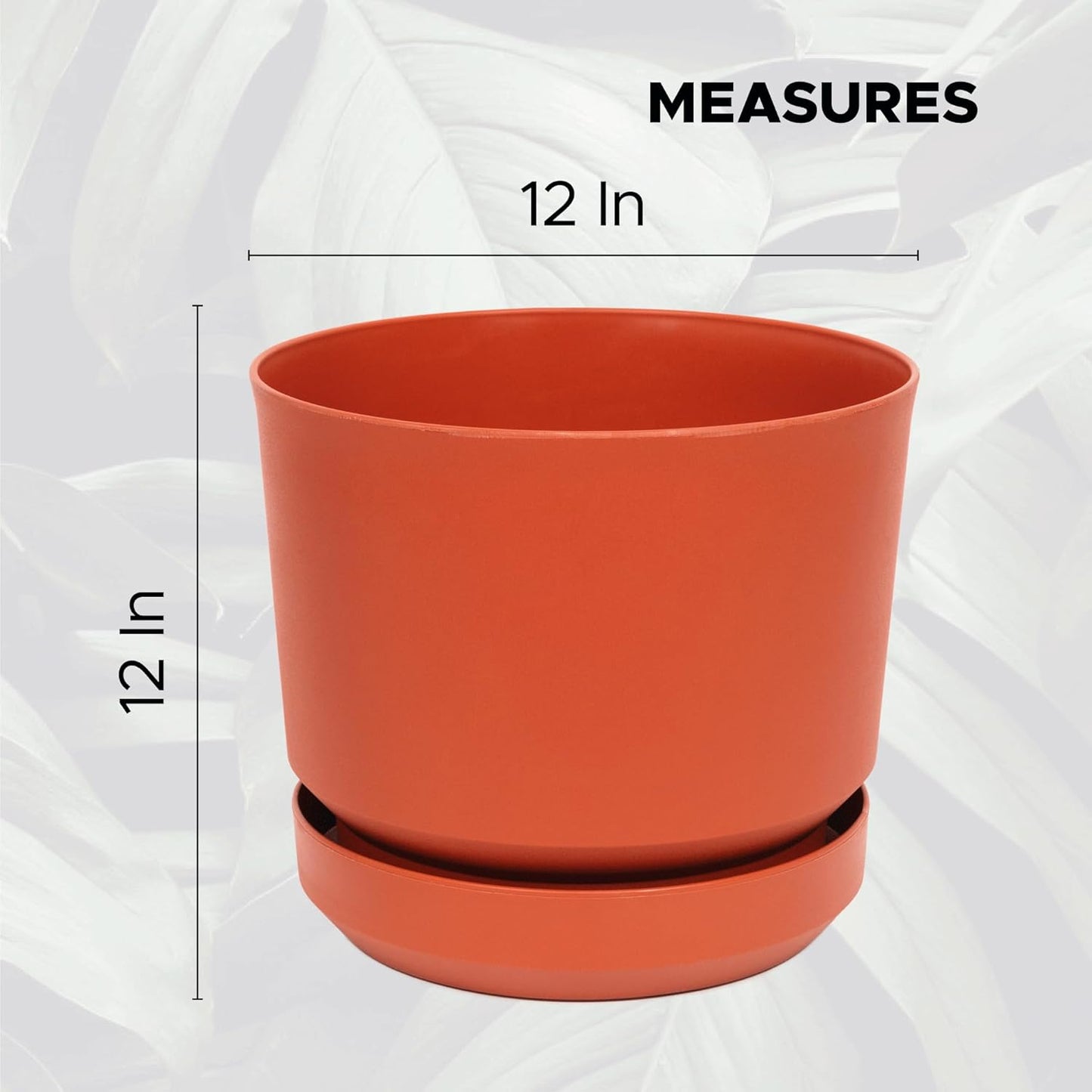 Elly Décor 12 inch Plastic Cylinder Planter Pot with Self-Watering Saucer and Drainage Hole,Lightweight & Extremely Durable, 12"x 12", Terracotta