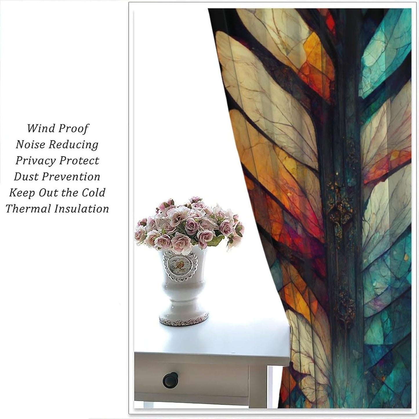 Stained Glass Curtains,Vintage Magical Colorful Abstract Art Home Decor Drapes for Bedroom Living Room Kitchen Window Treatment 2 Panels Set Total Size 42" W X 63" L Inch