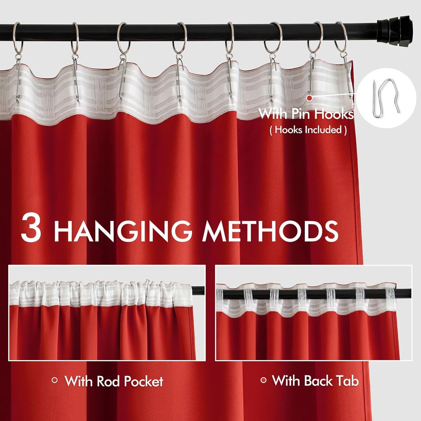 MIULEE Red Back Tab Blackout Curtains 102 Inch Long 2 Panels Set for Living Room Bedroom, Rod Pocket/Pinch Pleated Thermal Insulated Room Darkening Light Blocking Floor to Ceiling Drapes