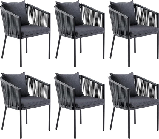 Soohow 6 Pieces Outdoor Chairs, Patio Dining Chairs, Rattan Wicker Chair Set with Cushions for Garden, Deck, Backyard(Grey)