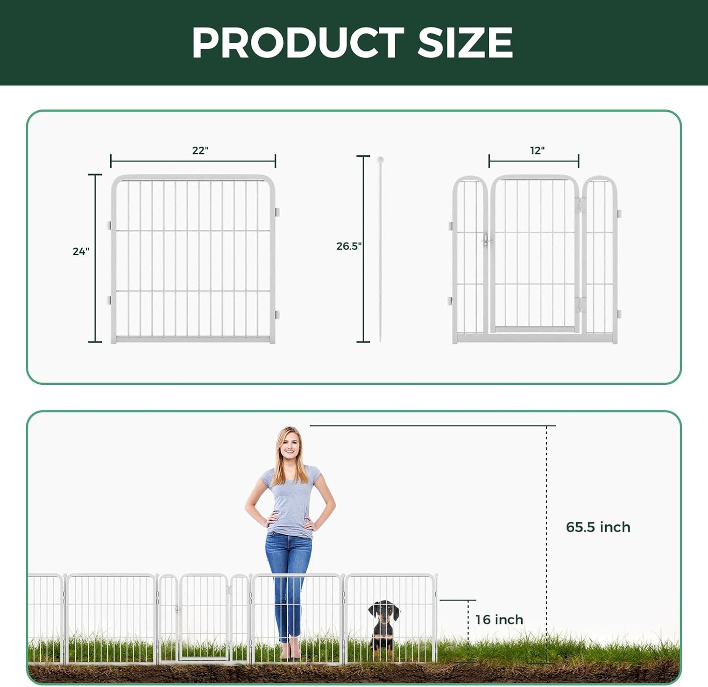 FXW Decorative Garden Fence for Yard, 24in(H) x 90ft(L) 48 Panels Heavy Duty No Dig Metal Fencing with Gate, Tall Animal Border Barrier for Dogs, White│Patented