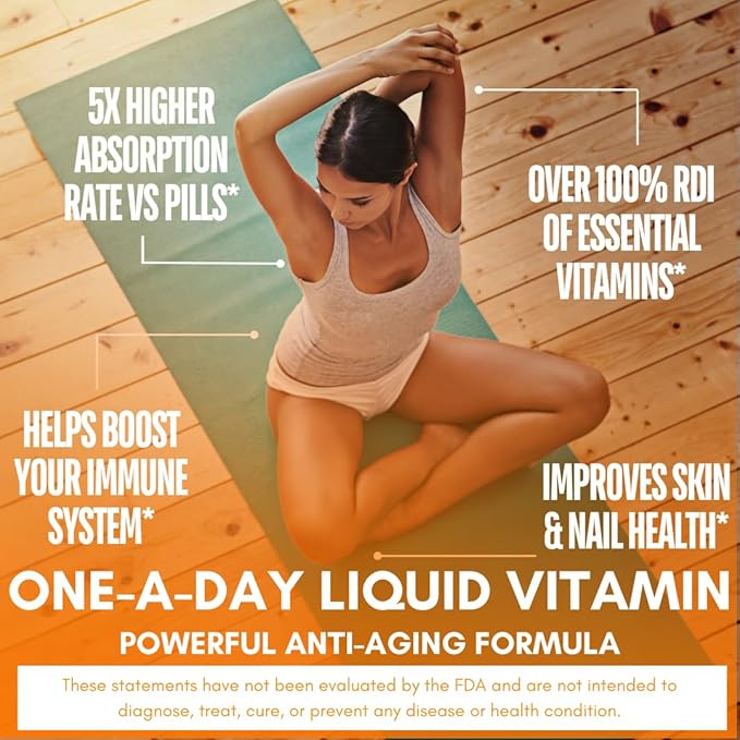 Mega Premium Liquid Multivitamin 1333% Vitamin 200% D3, D3, Zinc 20 Vitamins, 70 Minerals, 21 Amino 98% Absorption 32 Serv