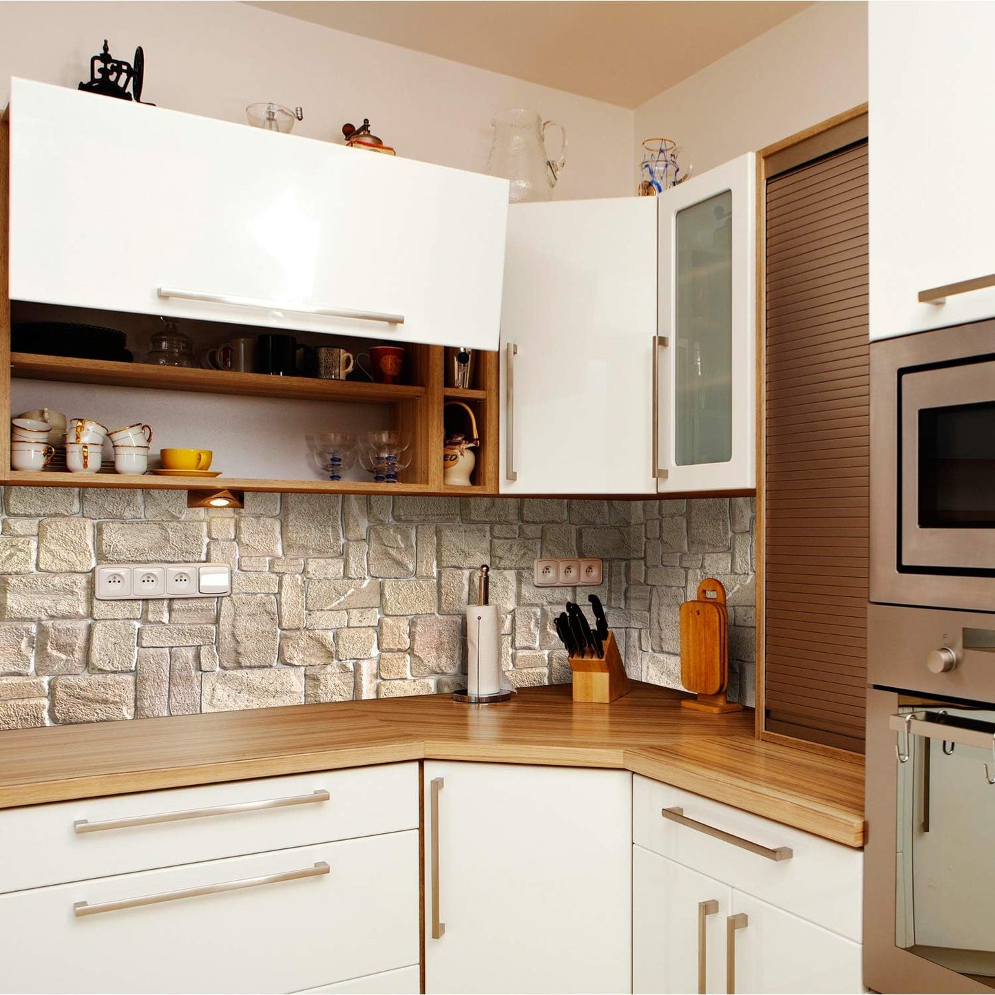 Dundee Deco PG7005-10 Beige Faux Limestone PVC 3D Wall Panel, 3.3 ft X 1.7 ft (98 cm X 50cm), Interior Design Wall Paneling Decor, 5.61 sq. ft. (0.49sq. m) Each, Pack of 10