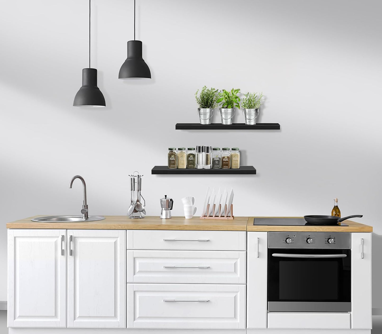 Sorbus Floating Shelves for Wall - 24" Bathroom Shelves, Wall Decor for Bedroom, Kitchen, Living Room, Home Decor & Book Storage - Mounted Floating Shelf with Invisible Brackets (Black, 3 Pack)