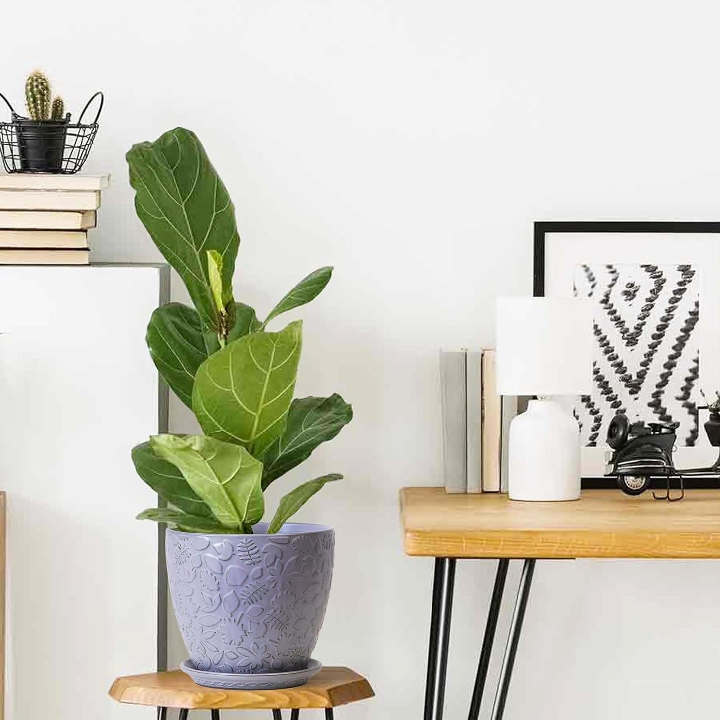 10inch Retro Ceramic Planter with Drainage Hole and Saucer for Multiple Plants, Indoor-Outdoor Garden Pots for Succulent, Orchid, and Flower (Fits Inner Pots Up to 9 Inch, Retro Purple)