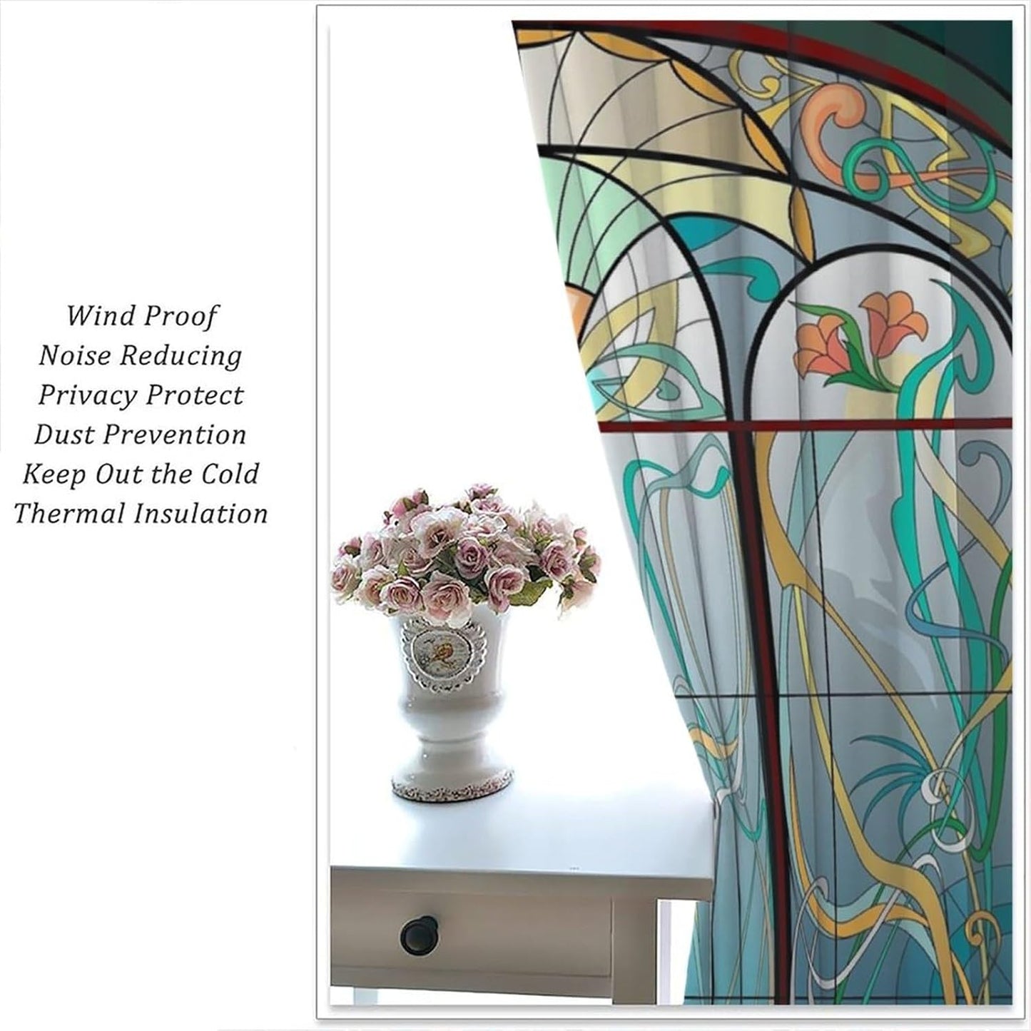 Stained Glass Curtains, Retro Mid Century Boho Abstract Art Home Decor Drapes for Bedroom Living Room Kitchen Window Treatment 2 Panels Set Total Size 84" W X 84" L Inch