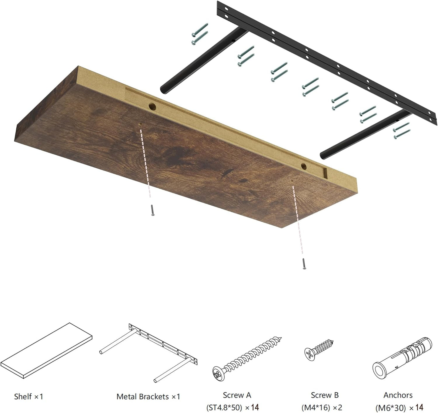 Large Floating Shelves for Wall Set of 3 Wooden Wall Shelves 36 in x 12.75 in x 2 in Room Decor Long Shelf with Invisible Wall Mount Bracket for Bedroom Kitchen Living Room Rustic Brown