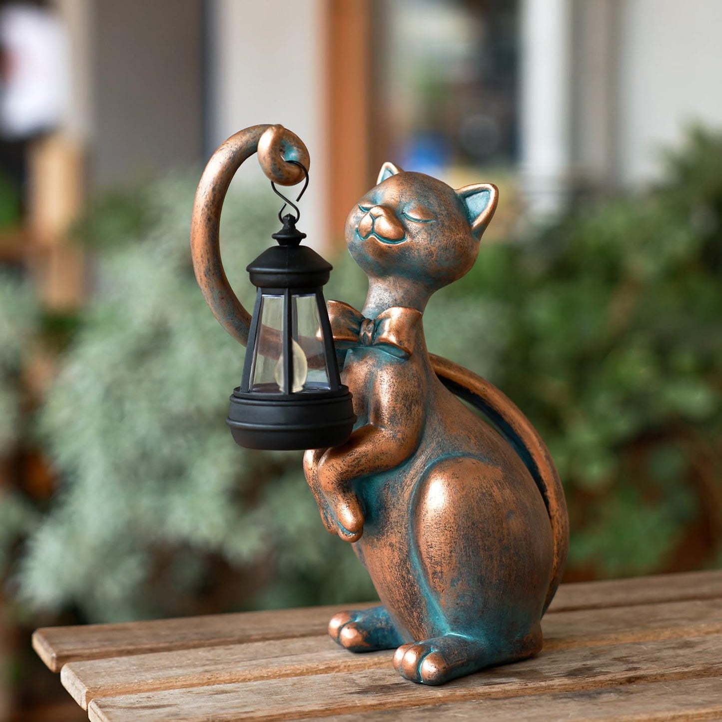WHIMSYNOOK 10.7" Bronze Cat Solar Garden Statue Light – Cute Kitty Design, Bronze Finish, Solar-Powered LED, Outdoor Yard & Lawn Décor, for Cat Lovers, Mom, and Garden Enthusiasts
