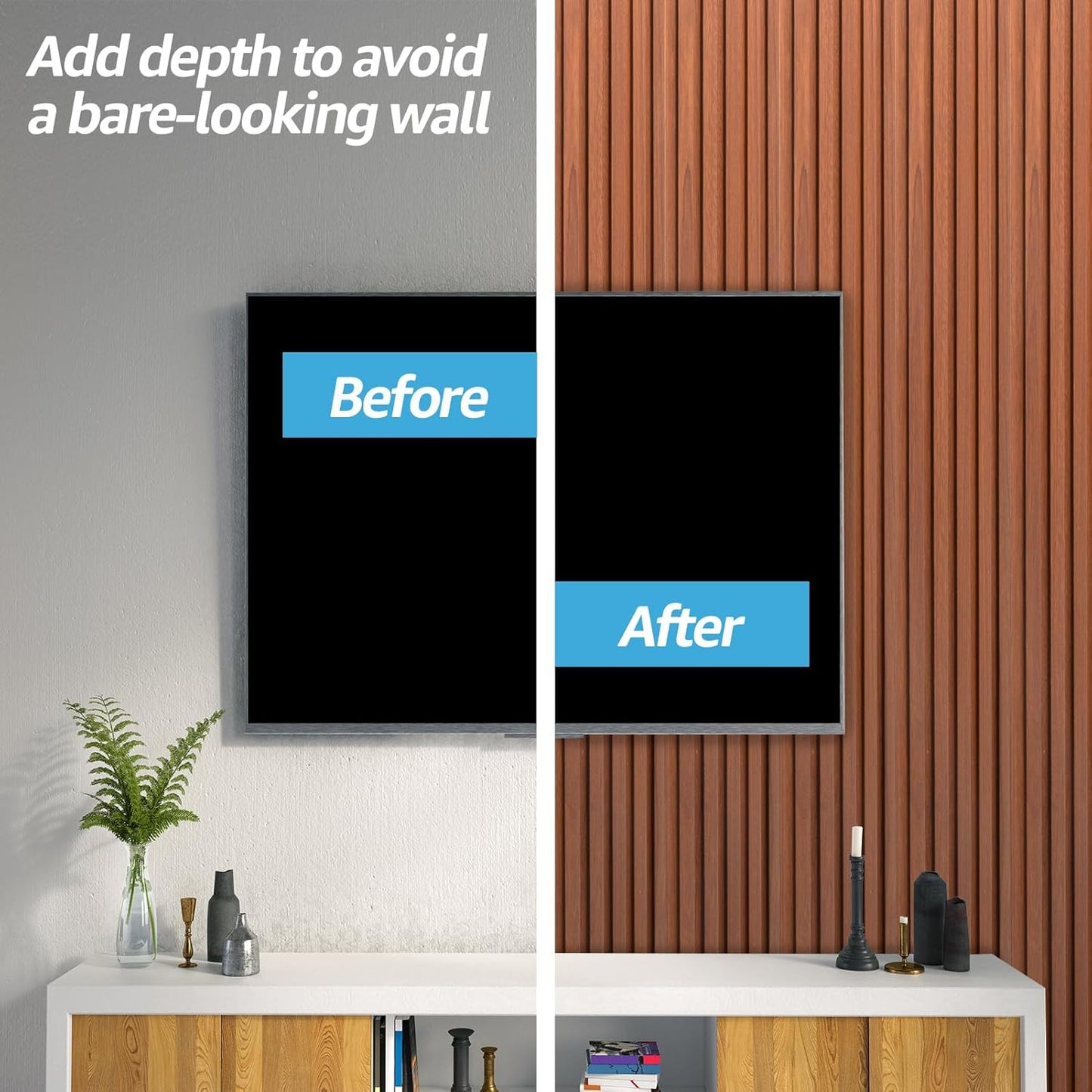 Art3d WPC Wainscoting Panels, 16-Pack 48 x 6 Inch 3D Wall Accents for Interior Wall Decor, Living Room, Bedroom, Teak