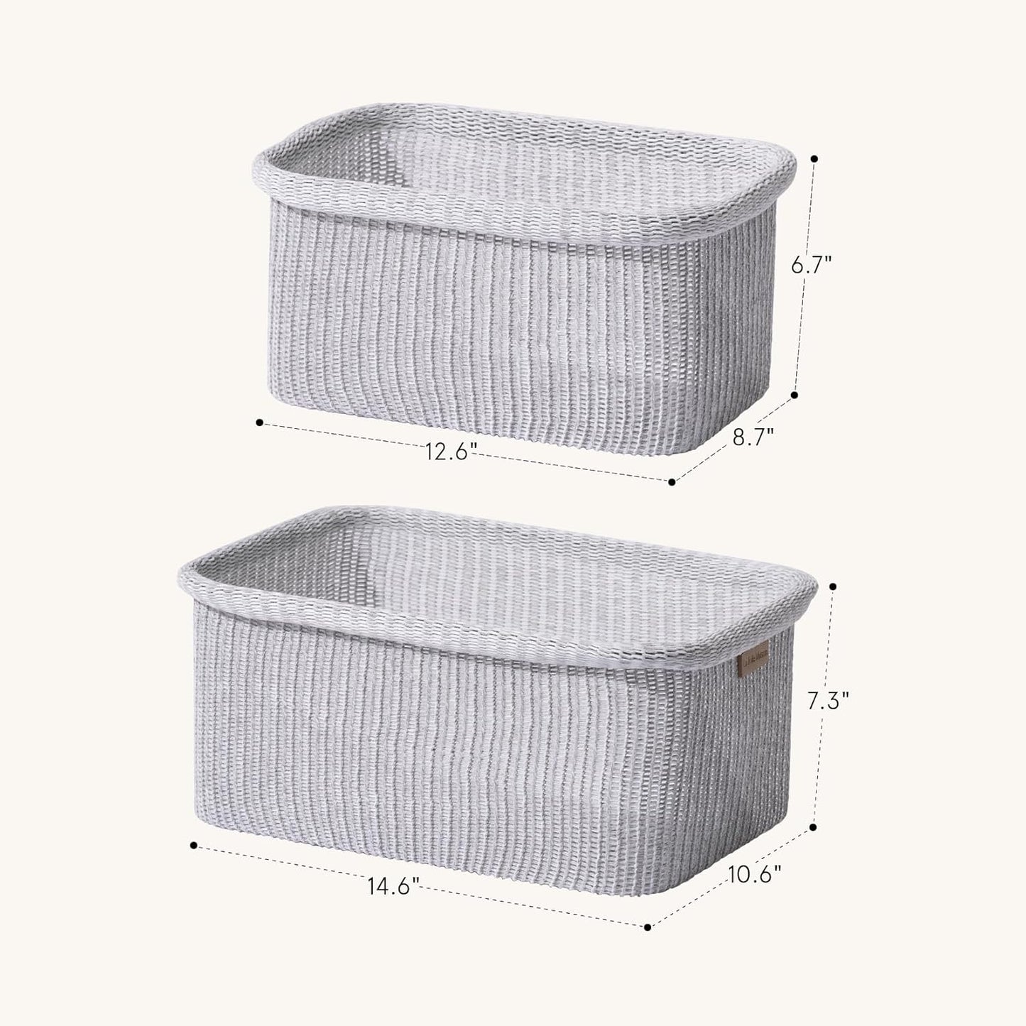 La Jolie Maison Blended Fabric Storage Baskets Set of 2, Rectangle Knitted Baskets for Organizing, Boho Decorative Baskets, Durable Finish, Grey