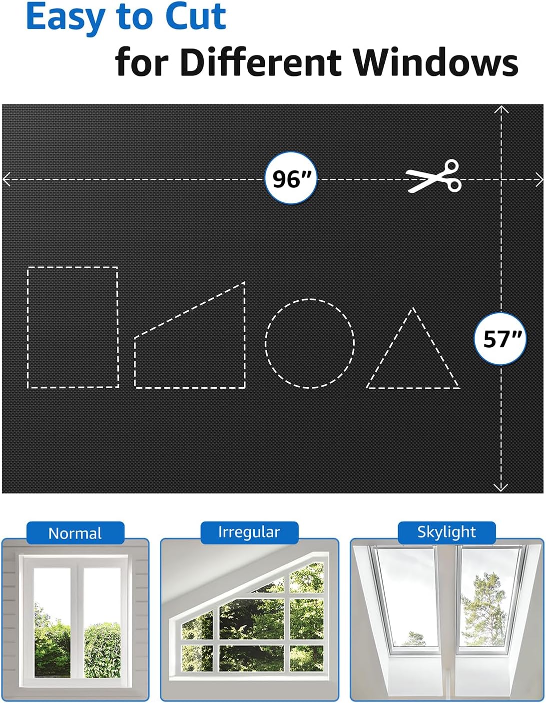 Sumobaby Blackout Curtains for Bedroom Portable 96”x57”Black Out Window Cover with Heat-Resistant Hook&Loop Tape,100% Blackout Shades,NoDrill Blinds for Windows DIY Cut Fit for Nursery&Dorm Room,Black