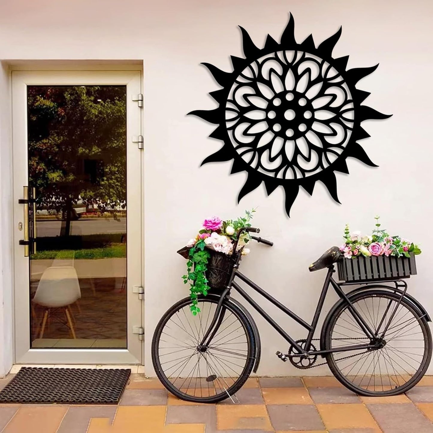 Sunburst Metal Wall Decor, Unique Sun Flower Design, Outdoor & Indoor Wall Art for Living Room, Bedroom, or Patio, Home Decor (Silver, 28"x28"|70x70cm)