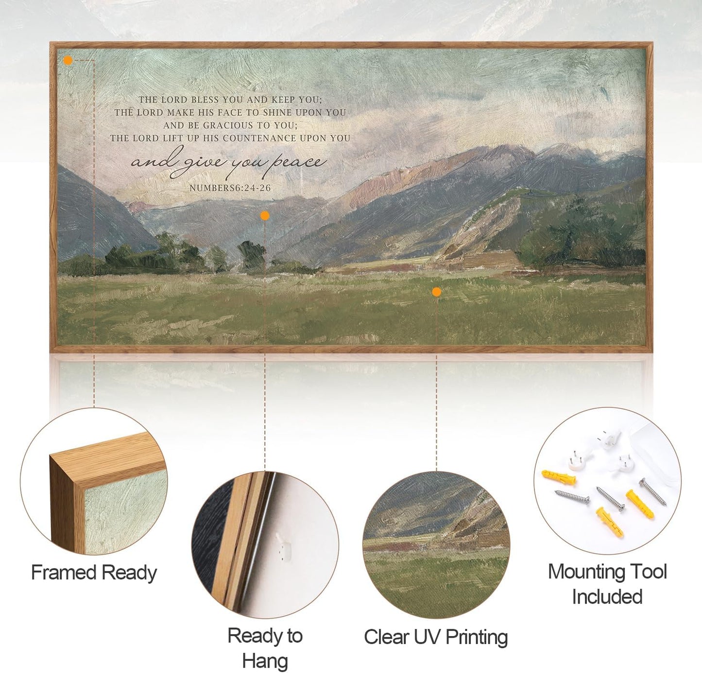 Aurlan Numbers 6:24-26 May The Lord Bless You Wall Art(40"x20"), Large Jesus Christian Bible Verse Scripture Canvas Artwork, Abstcat Watercolor Mountain Landscape Nature Decor for Home Dining Room Christ Gift