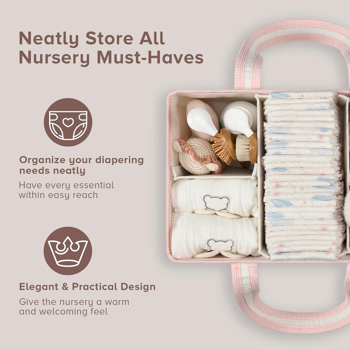 PeraBella XL Diaper Caddy Organizer With Handle, Baby Shower Gifts Basket Bag, Registry Search Must Haves Items, Newborn Girl Boy Nursery Storage Organizer, Baby Bag Essentials, Car Diaper Caddy Cart