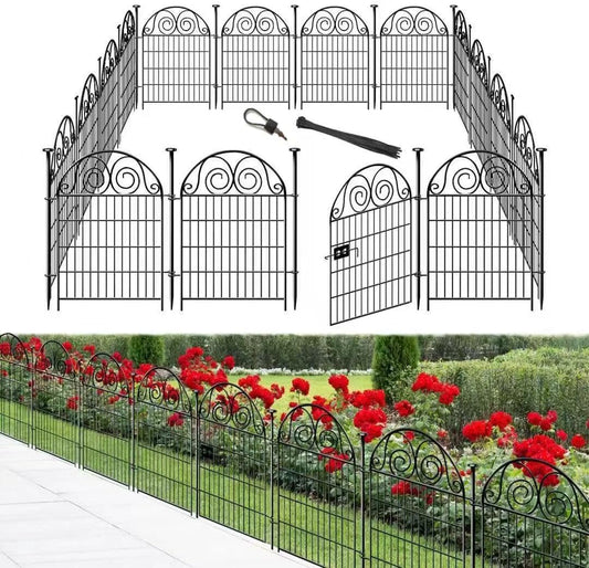 Tall Garden Fence with Gate, 32 Inch(H) 24 Panels Total Length 52.5 Ft Dog Fence Outdoor, Decorative Fence for Garden,Metal Temporary Fencing│Patented