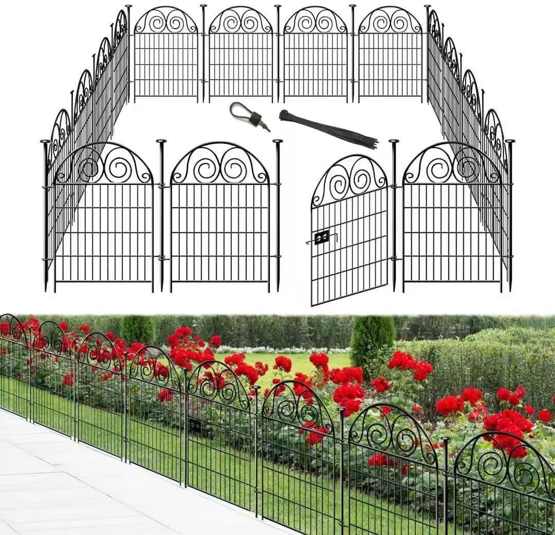 Tall Garden Fence Animal Barrier with Gate, 40 in(H) 12 Panels Garden Fences and Borders for Dogs, Dog Fence Outdoor for Yard, Total Length 26.2 Ft Metal Temporary Fencing│Patented