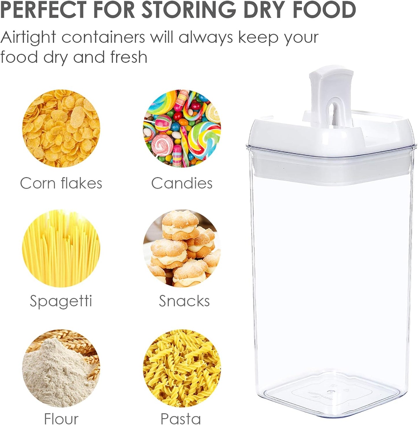 Vtopmart 6 PCS Airtight Food Storage Containers, BPA Free Plastic Snack Cereal Containers with Easy Lock Lids, for Kitchen Pantry Organization and Storage, Include 24 Labels, 1.2L