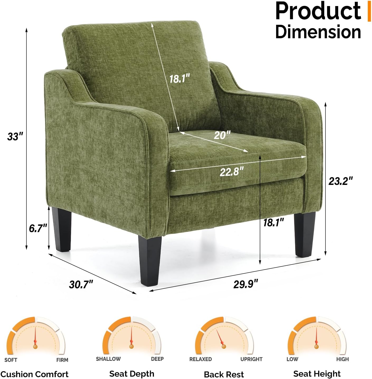 VINGLI Accent Chairs Set of 2 Living Room Chairs Olive Green Reading Chair for Bedroom Scooped Arm Chair Mid Century Modern Accent Chairs Upholstered Comfy Chair for Apartment, Waiting Room