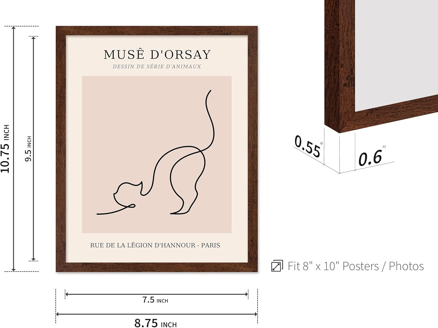 Poster Master Vintage Poster - Retro One Line Cat Drawing Print - Cat Art - Minimal Gift for Men, Women, Animal Lover - Abstract Wall Decor for Home, Office, Bedroom, 16x20 Brown Framed