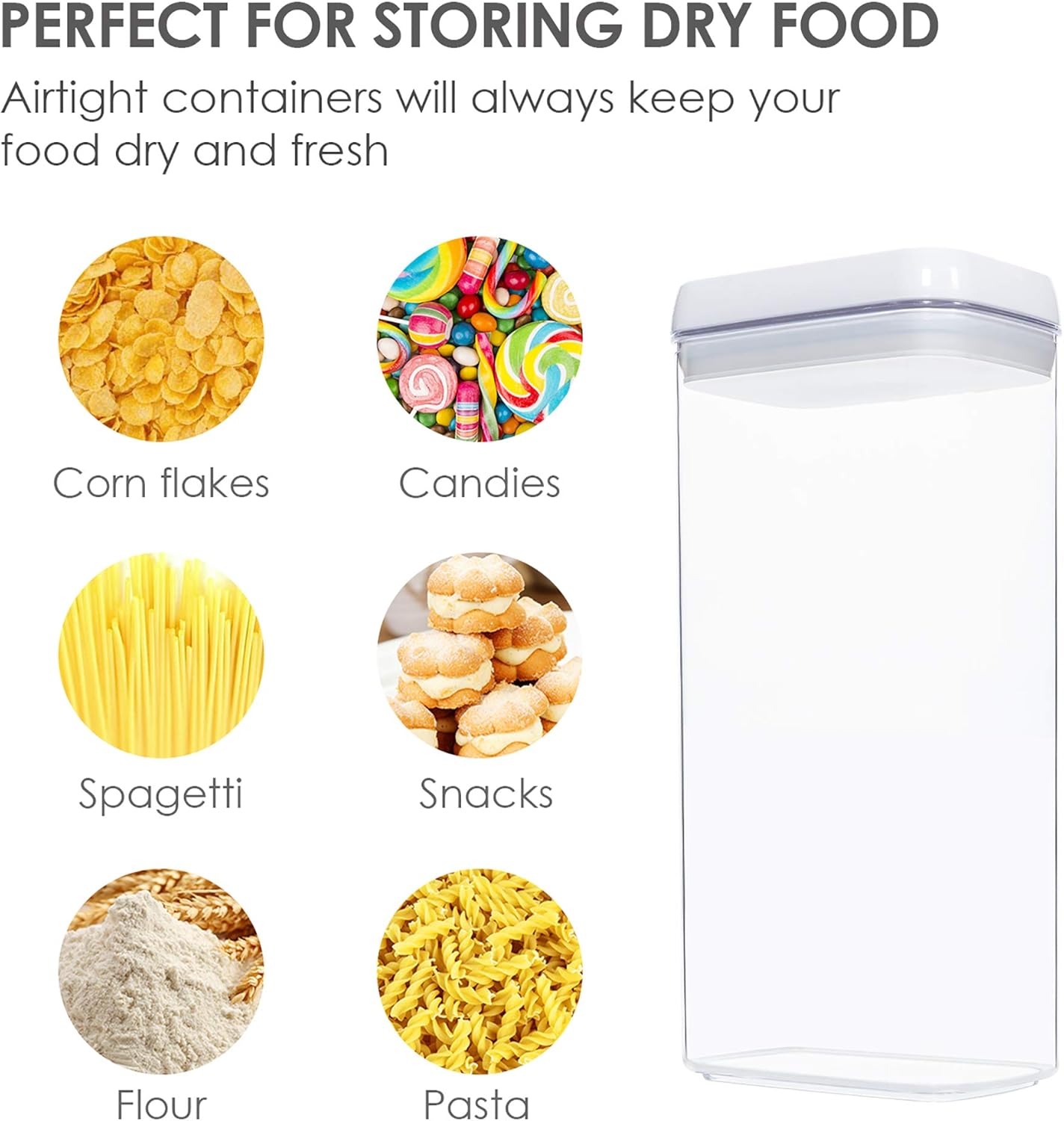 Airtight Food Storage Containers, Vtopmart 4 Pieces Large BPA Free Plastic Spaghetti Containers with Easy Lock Lids, for Kitchen Pantry Organization and Storage, Include 24 Labels (White,