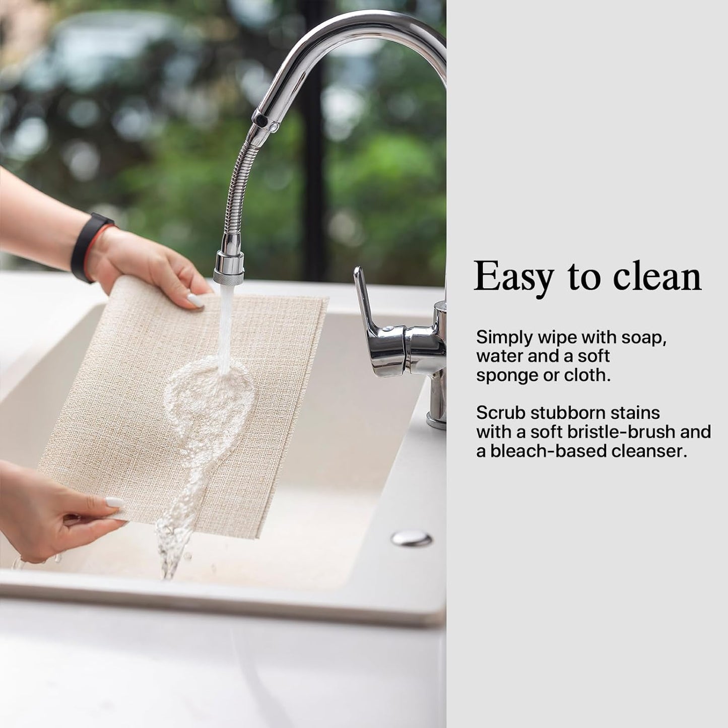 Placemats Set of 6 - Easy Clean Woven Vinyl Placemat for Dining Table, Indoor/Outdoor Place Mats, Washable PVC Table Mats（Beige）