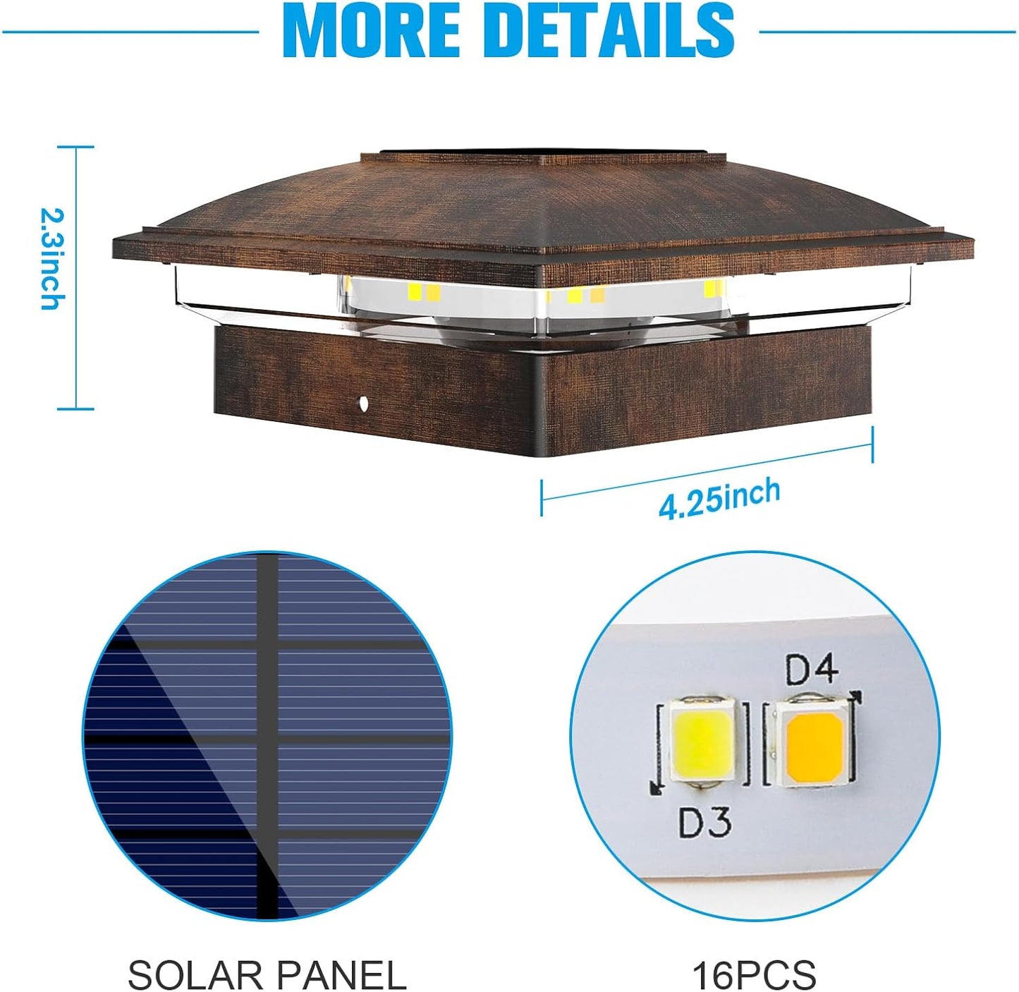 VOLISUN Solar Post Cap Light Outdoor 16pack,Solar Deck Fence - Post Lights Waterproof for 4x4 Wooden/4x4 Vinyl, with Warm White/Cool White for Garden/Patio/Porch