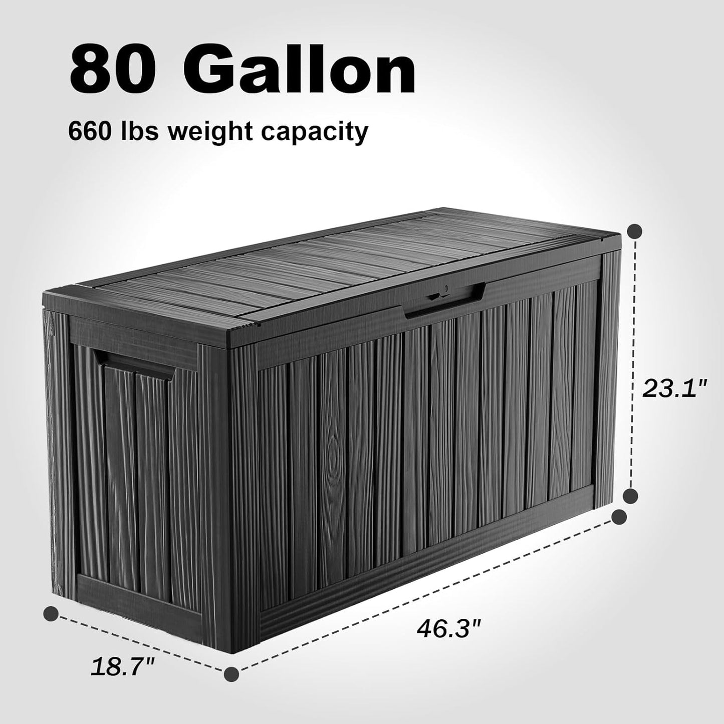 Vixzen 80 Gallon Resin Deck Box, Lockable Outdoor Storage Box for Patio Cushions Storage Furniture,Garden Tools, Pool Supplies, Weatherproof and UV Resistant,Black