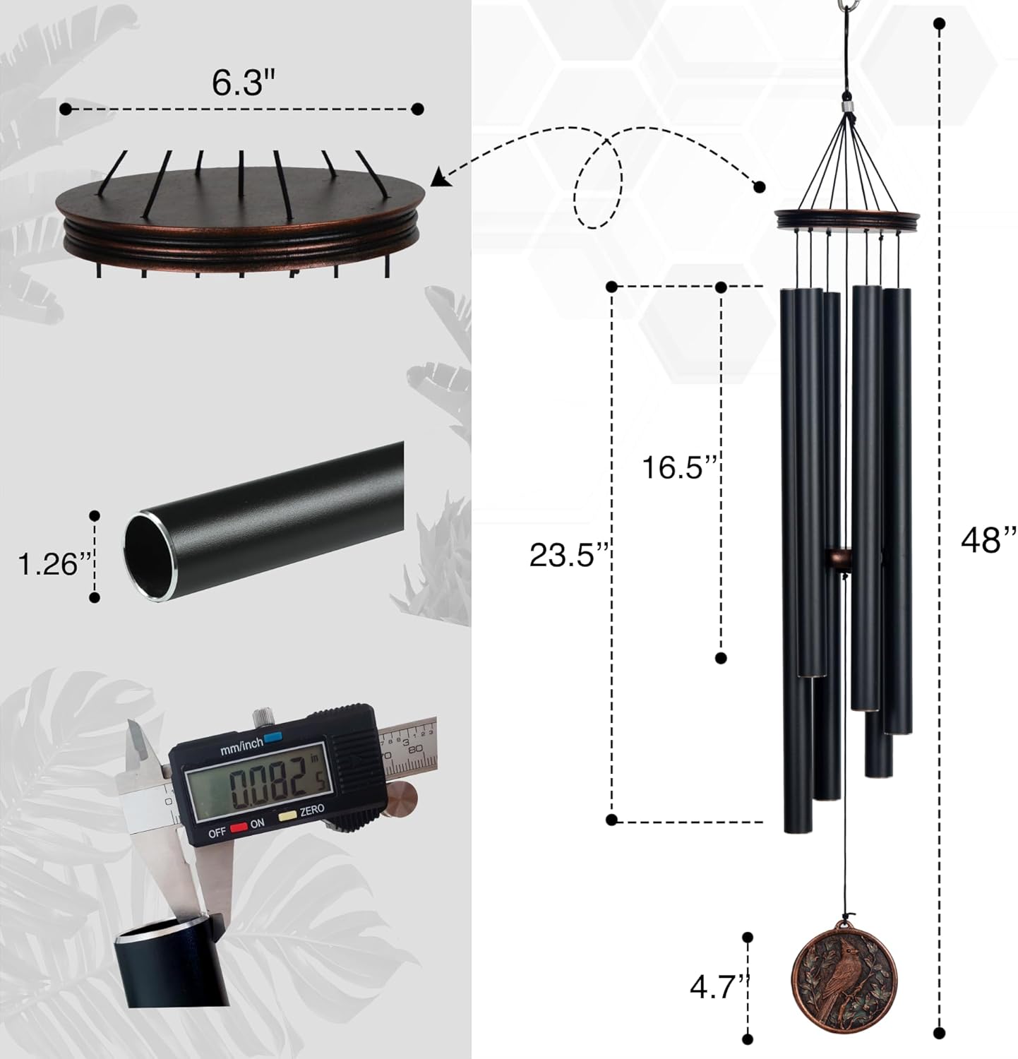Vanquer Large Wind Chimes for Outside Deep Tone - 46'' Outdoor Clearance, Windchimes Outdoors, Memorial Wind Chimes, Sympathy Gift, Patio, Garden, Home Décor, Vintage Black (46" Cardinal)