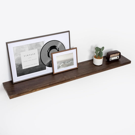 Fun Memories Floating Shelves for Wall, 55"x9.3" Rustic Solid Elm Wood Shelves, Heavy-Duty Wall Mounted Shelves with Invisible Brackets for Living Room, Bedroom, Kitchen, Walnut Finish