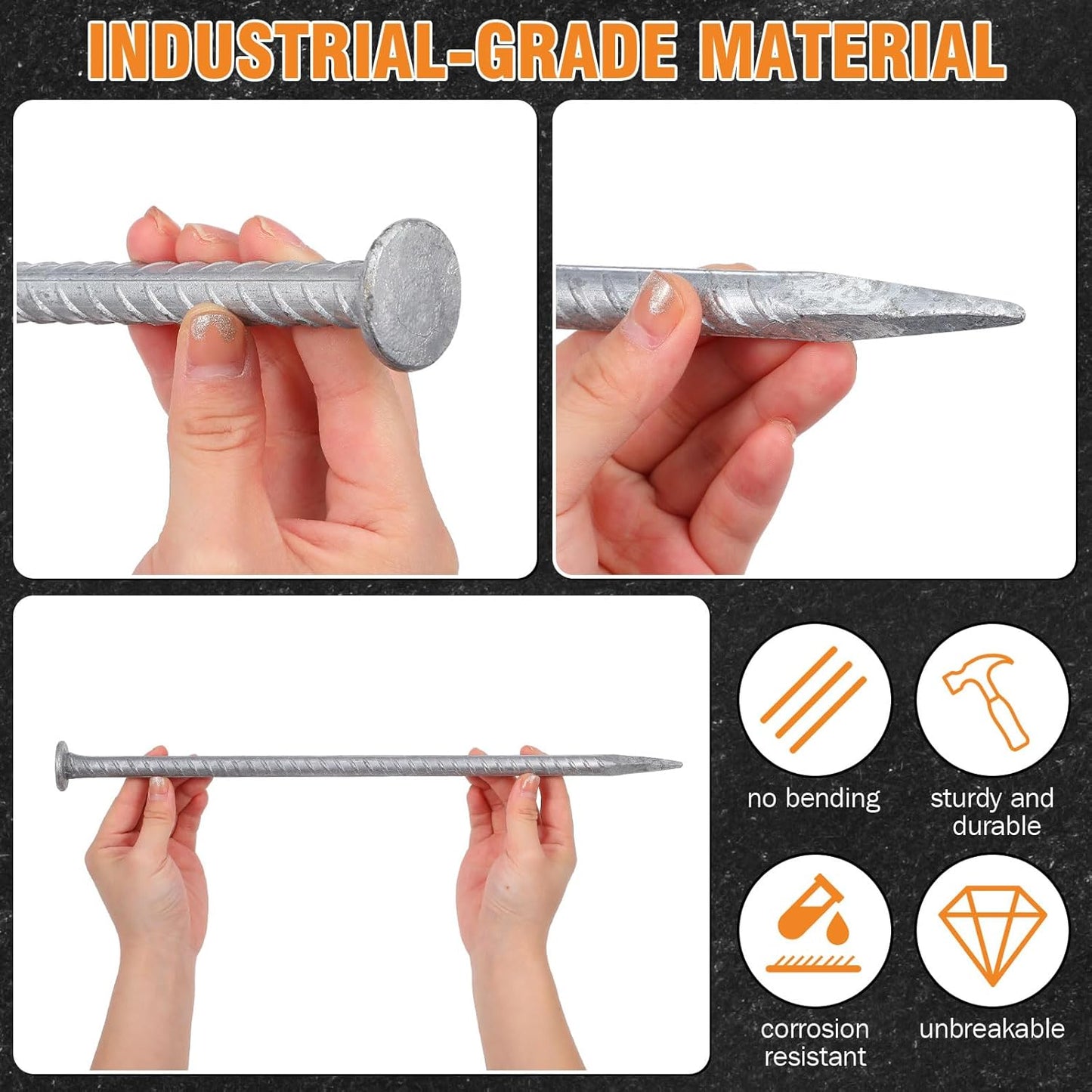 Tandefio 36 Pcs 14 Inch Rebar Stakes, 1/2 Inch Diameter Threaded Galvanized Steel Ground Anchors Plant Support Garden Stakes, Heavy Duty Metal Landscape Spikes for Speed Bump Tent