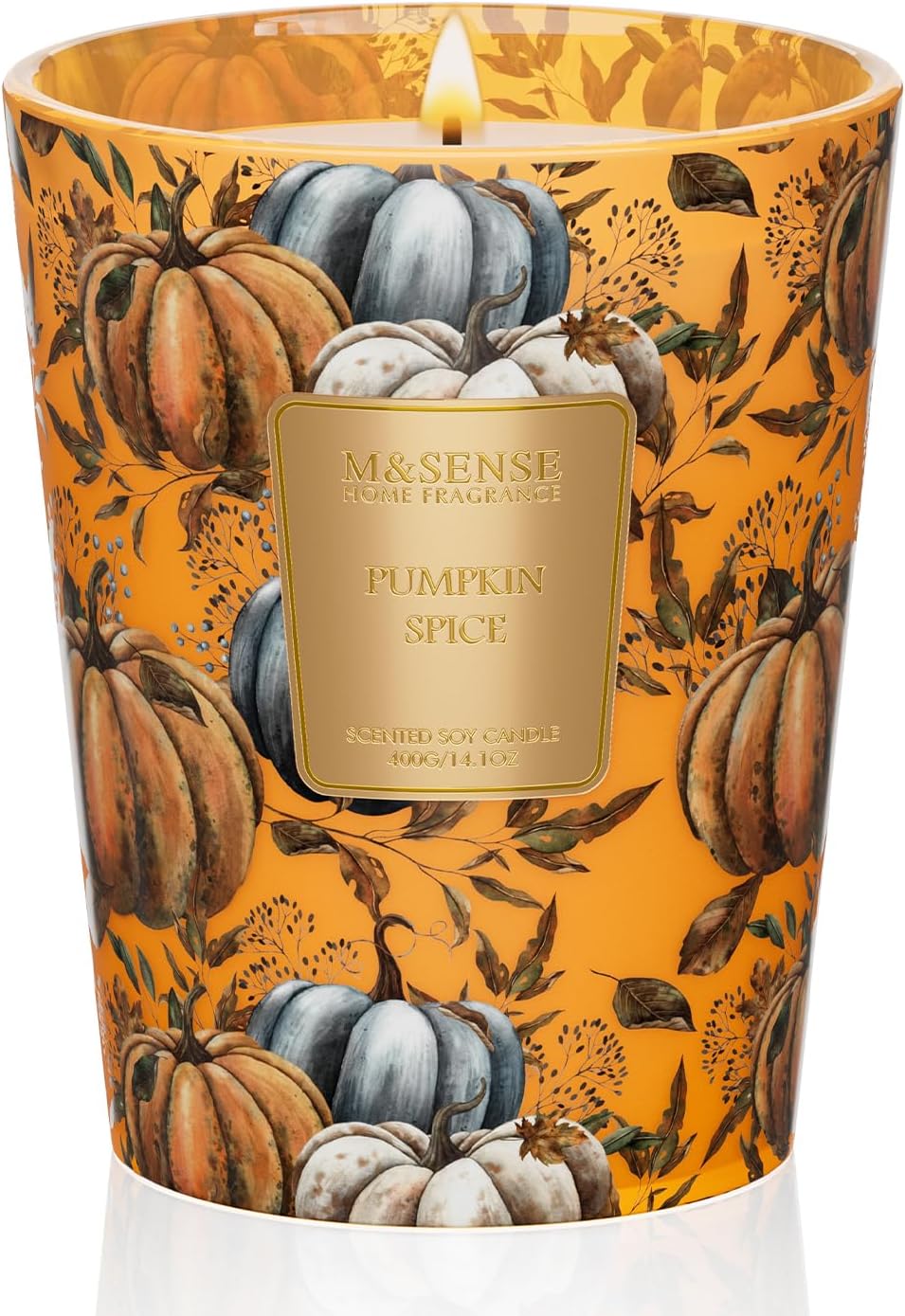 M&SENSE Pumpkin Spice Scented Candle, Soy Candles 14.1oz 60H Burn Time Slow Burning, Fall Scent Unique Halloween Gifts Home Decor