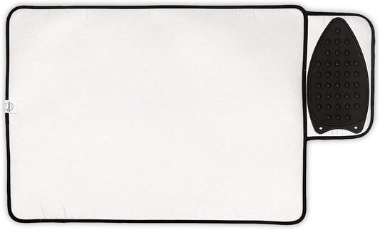 Encasa Homes Ironing Mat/Pad - Metallic Silver (Small 28"x20") with 5mm Foam Padding & Silicone Iron Rest for Steam Pressing on Tabletop or Bed - Heat Reflective, Portable, Quilting