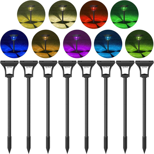 CINOTON 8 Pack RGBCW Solar Pathway Outdoor Lights, 3 Lighting Modes Solar LED Garden Lights, IP65 Waterproof Outside Solar Powered Landscape Lighting for Sidewalk Driveway Backyard RGB/Warm/Cold White