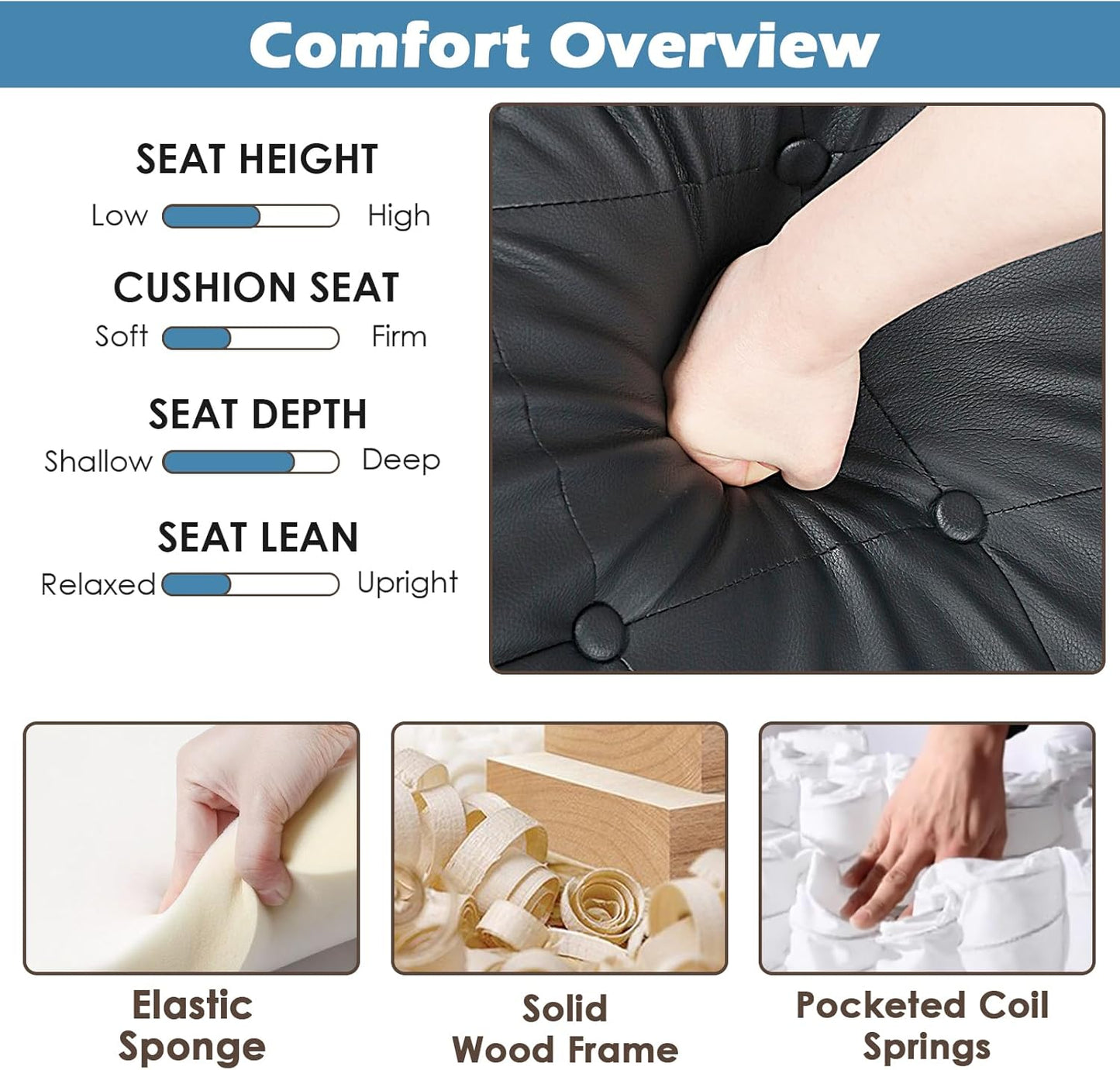 STHOUYN Living Room Chairs Black Leather Accent Chairs Set of 2, Waiting Room Arm Chairs, Reading Chairs for Bedroom Comfy Club Chair Tufted, Office Small Space (2, Black)