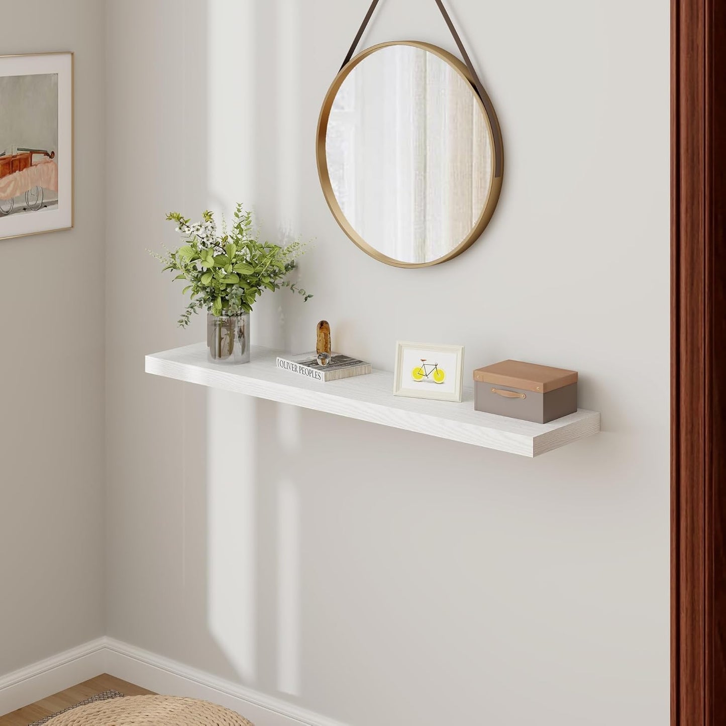 48 Inch Floating Shelves White, Rustic Wood Floating Shelf Wall Mounted, 9 Inch Deep Floating Shelf for Kitchen, Bedroom, 48 x 9 Wall Shelves for Home Storage, Set of 1