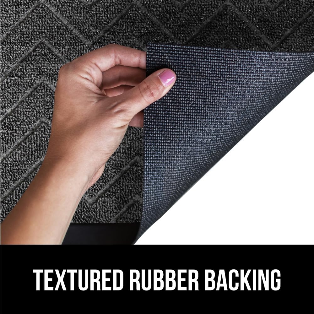 GORILLA GRIP 100% Waterproof All-Season WeatherMax Doormat US Designed Natural Rubber, Stain and Fade Resistant, Low Profile Indoor Outdoor Door Mats, Easy Clean Patio Mat, 17x29, Steel Chevron