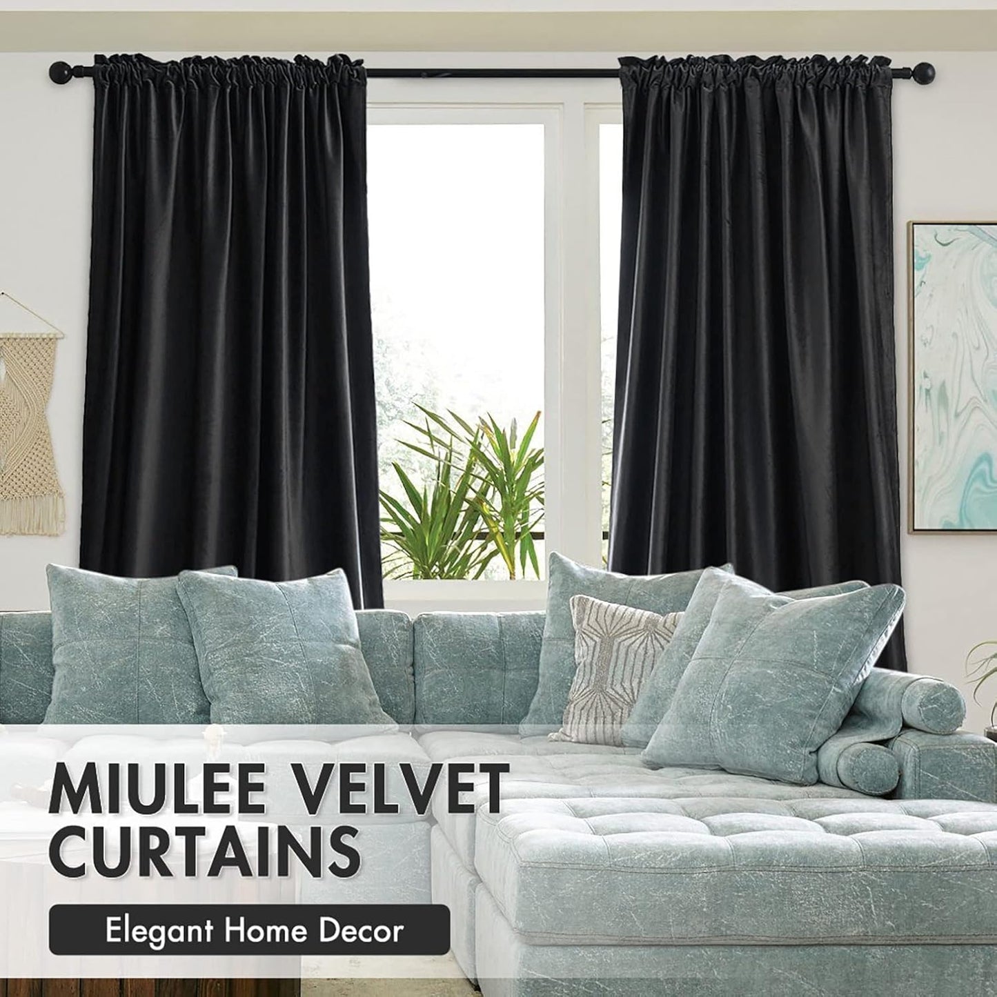 MIULEE Black Velvet Curtains Thermal Insulated Blackout Halloween Curtain Drapes for Bedroom Living Room Darkening 63 Inches Long Curtains Panels Rod Pocket Set of 2