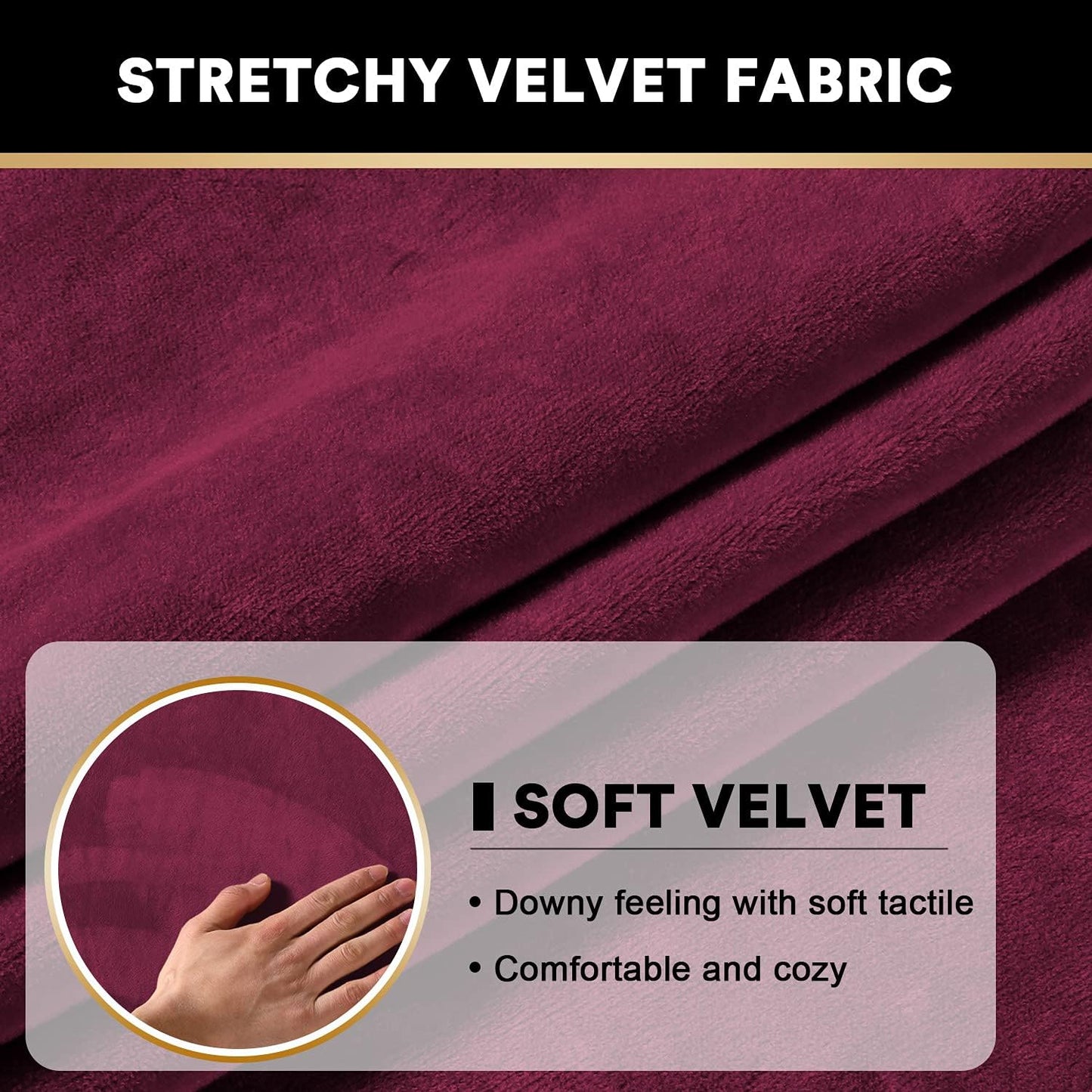 PrinceDeco Stretch Velvet Couch Cushion Covers, Soft Cushion Slipcover for Chair Loveseat Sofa Cushion Furniture Protector Seat Cushion Sofa Cover(Each Width Up to 29.5", Burgundy)