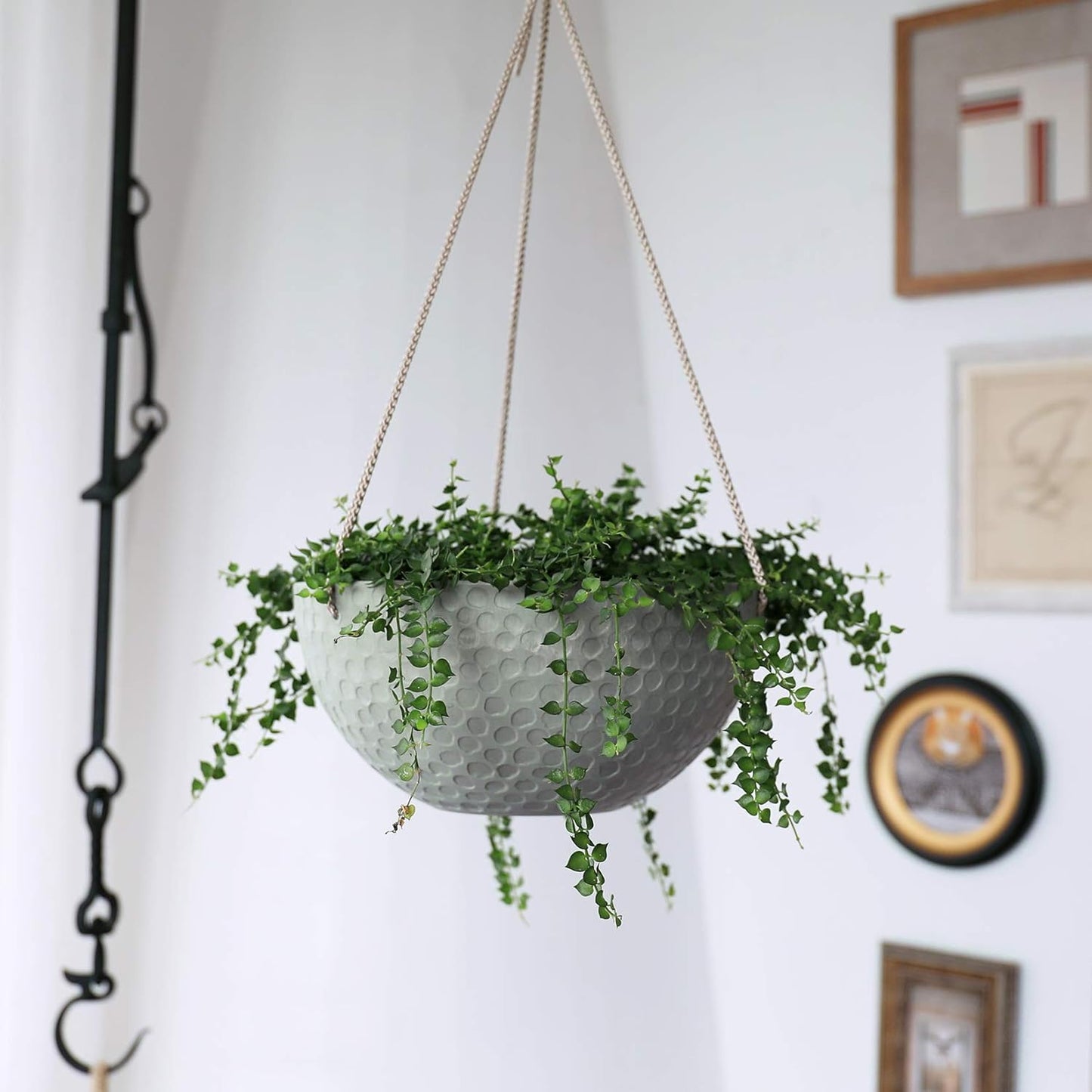 LA JOLIE MUSE Hanging Planters for Indoor Plants, Medium Hanging Planters with Drain Holes, Outdoor Hanging Flower Pots, Storm Gray, Honeycomb (10 Inch, Set of 2)