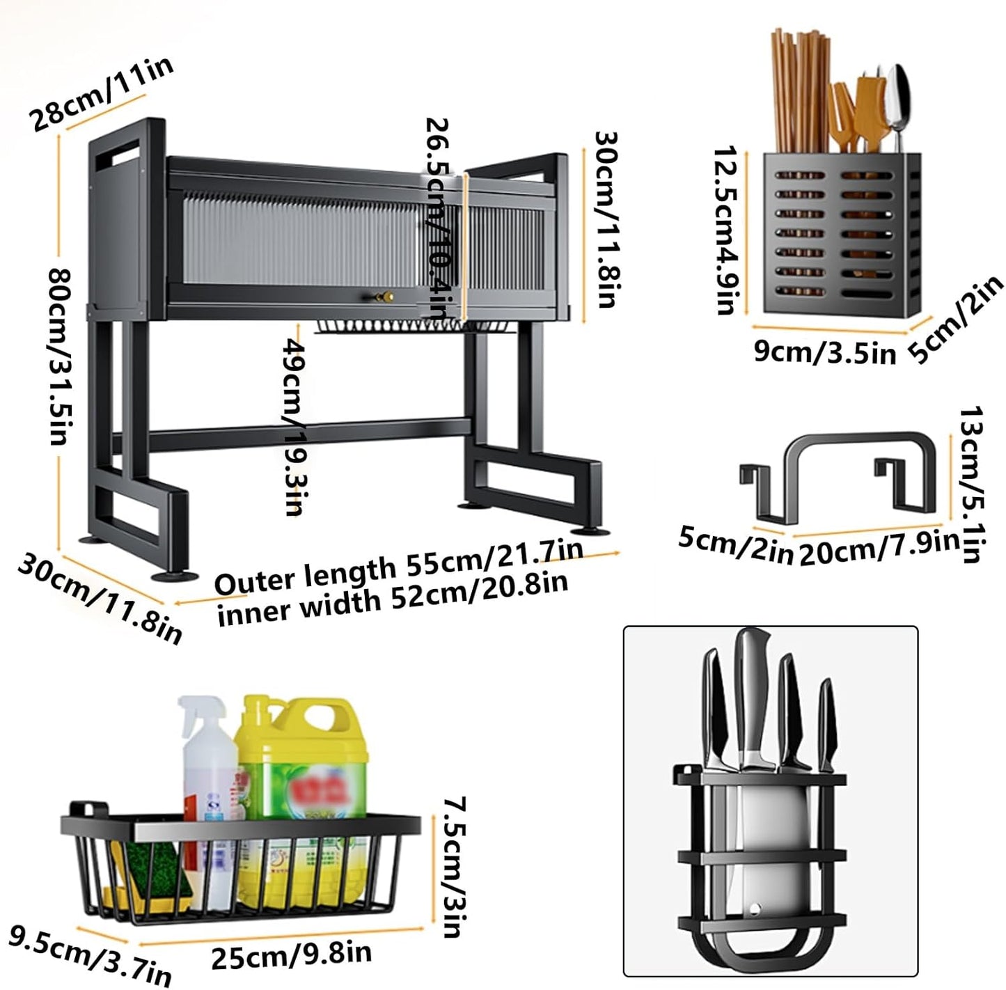 Home Furnishing Over The Sink Dish Drainer Drying Rack 3 Tier Over Sink Dish Rack for,oversink Dish Dry Rack,Space Saving Dish Drying Rack,Kitchen Sink Organizer countertop(White,55cm/21.7in)