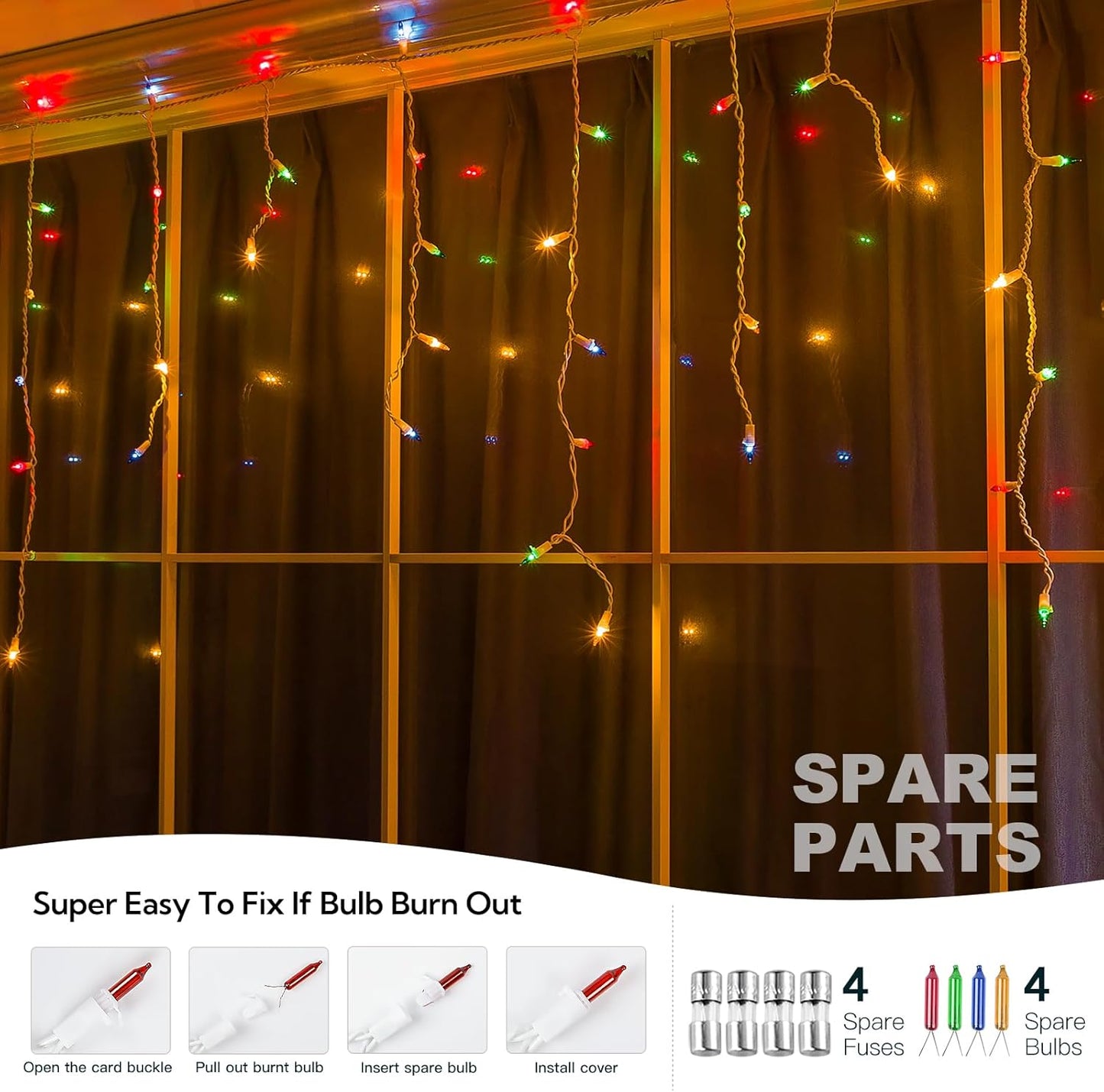 Icicle Christmas Lights Outdoor,23FT 200 Count Multicolor Icicle Lights Indoor with White Wire,Waterproof Connectable Icicle String Light for Holiday Home Garden Window Party Wedding Decor