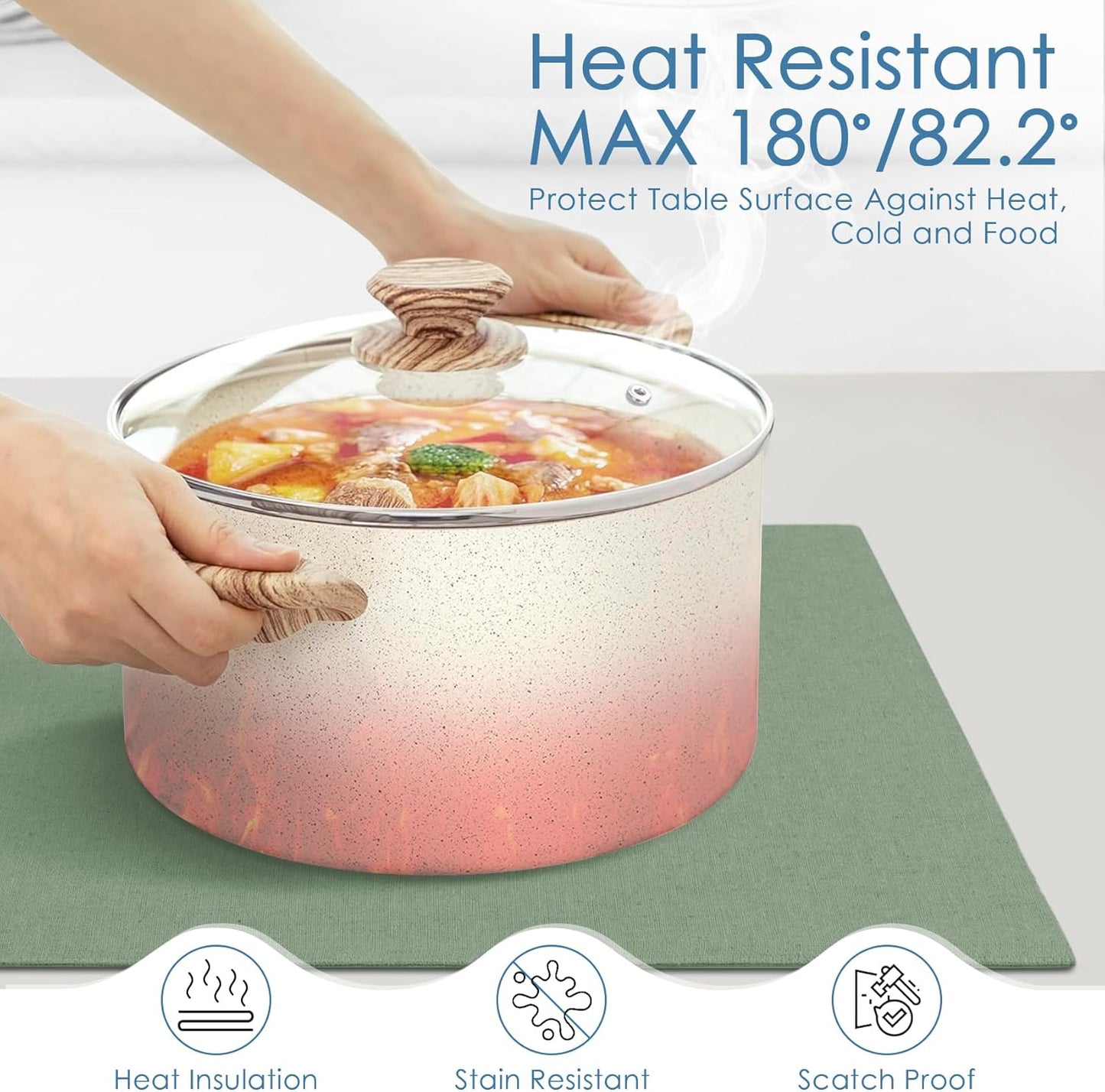 MANSPHIL Sage Green Cloth Placemats Set of 4, Washable Thick Faux Linen Place Mats Heat Resistant Double Layer Table Mats for Dining Kitchen Indoor Outdoor Use - 13x19 Inch