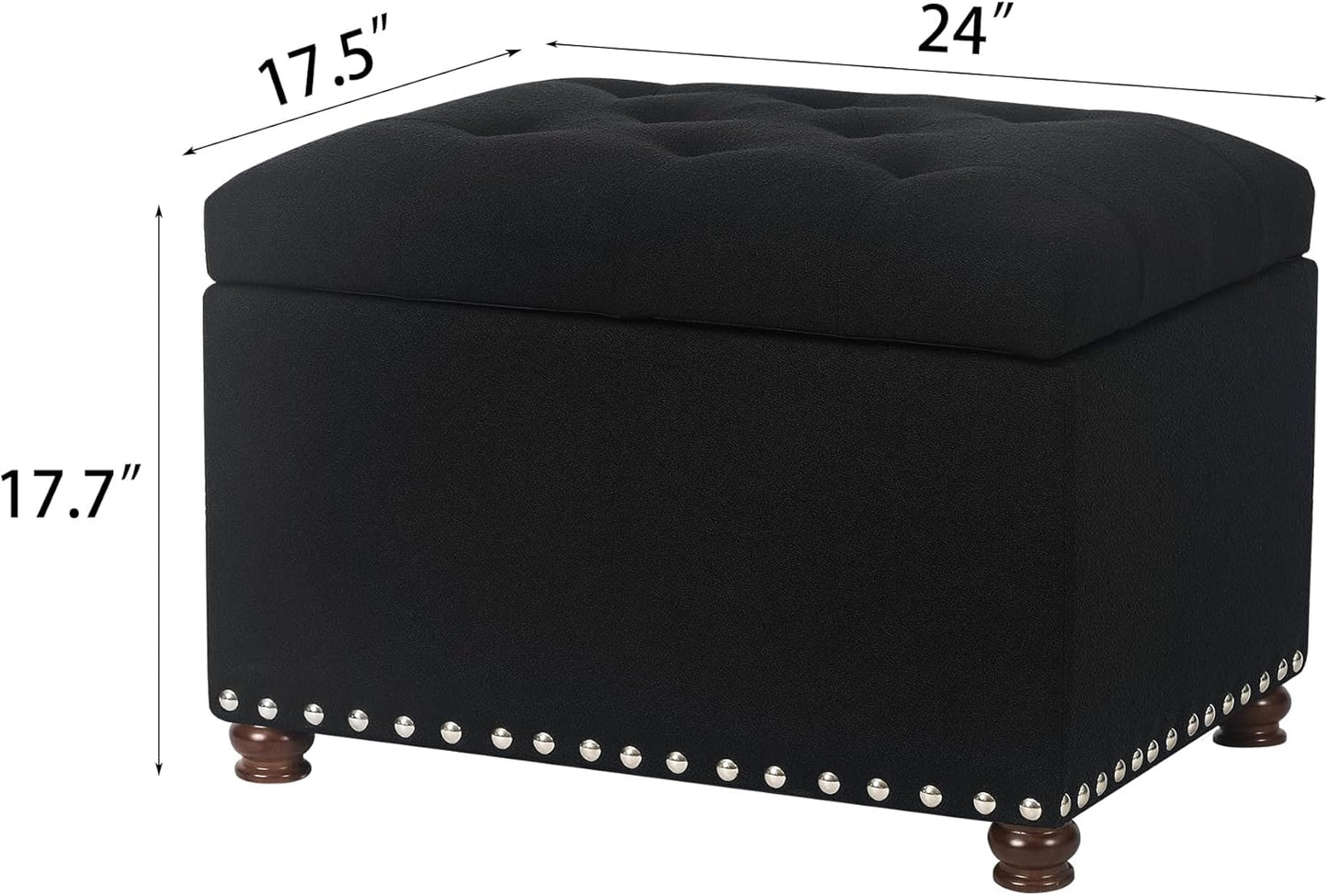 Joveco Storage Ottoman Bench, Rectangle 24″ Linen Foot Rest Stool Square Footstool for Living Room, Bedroom, Black