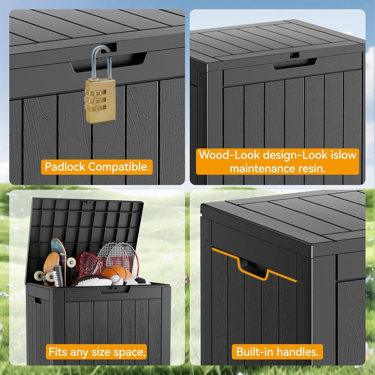 Outdoor Storage Box, 32 Gallon Deck Box Indoor Outdoor Storage Bin,Waterproof Resin Patio Storage Box for Garden Tools,Package Delivery,Pool Accessories,Sports Equipment,Patio Furniture,Lockable