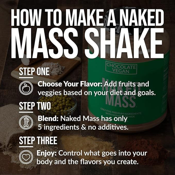 Naked Mass - Chocolate Vegan Weight Gainer - 8Lb Bulk, GMO Free, Gluten Free, Soy Free & Dairy Free. No Artificial Ingredients - 1,280 Calories - 11 Servings