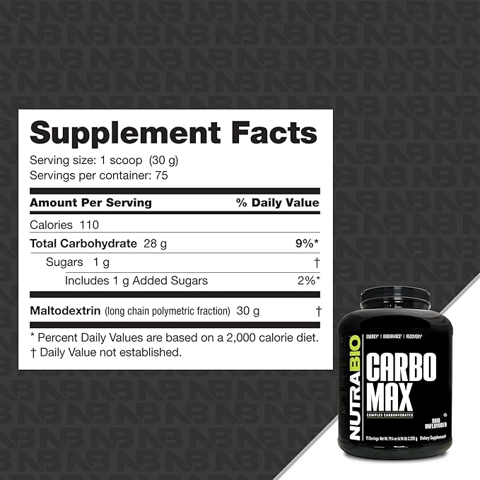 NutraBio CarboMax Maltodextrin Powder - Carbohydrate Powder for Sustained Energy - Calorie Rich for Muscle and Weight Gain - Unflavored - 5 Pounds, 75 Servings
