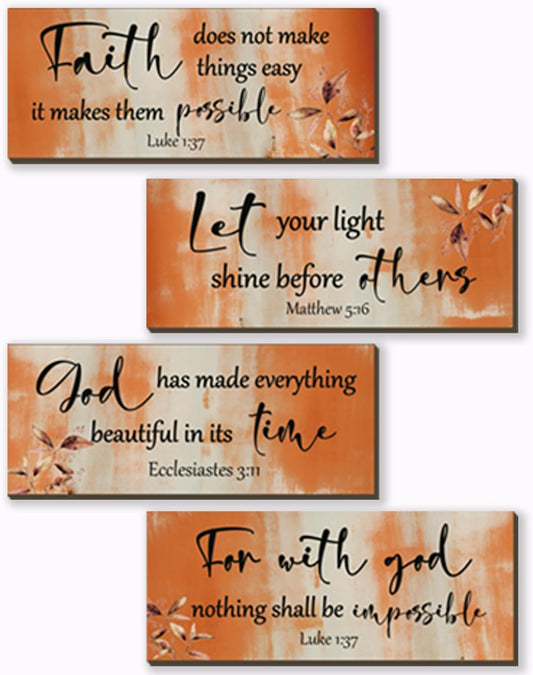 FENCORDAR 4 Pieces Orange Bathroom Decor Bible Verses Decor Wooden Orange Wall Decor Abstract Office Christian Wall Decor Religious Art for Women Office Home Bedroom Living Room Decor(10x4)